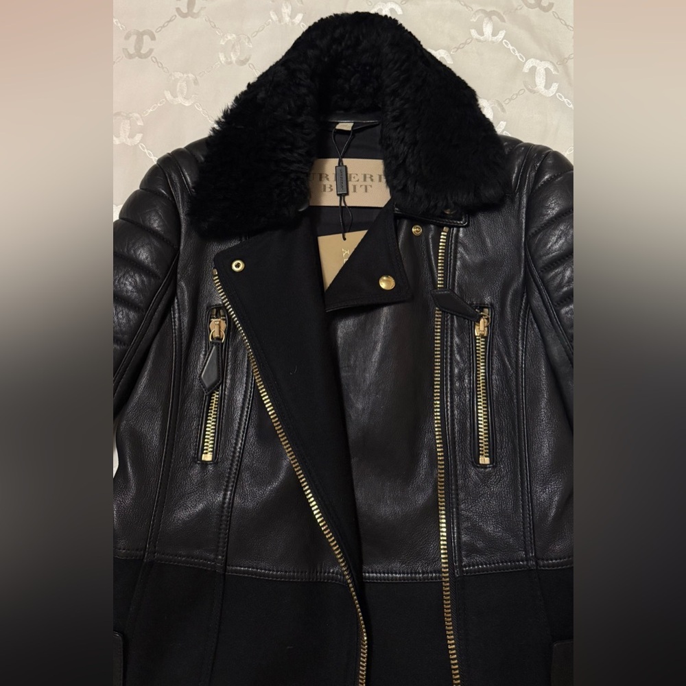 Burberry Brit Black Leather Moto Coat – Size 2/XS - Picture 12 of 13